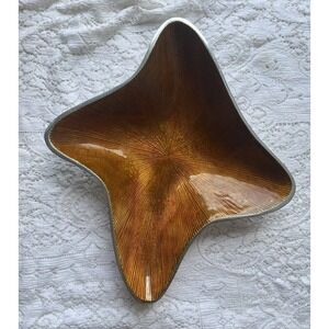 Vtg Designer Maitland Smith Starburst Brown And Orange Glazed Enameled Dish Bowl